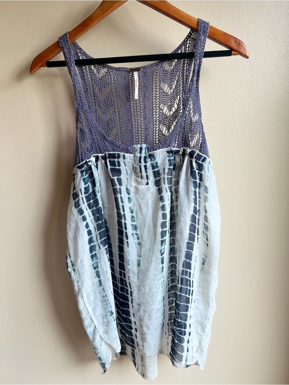 Free People Susquehanna Crochet Tie Dye Tank Top Small Blue Boho Tunic